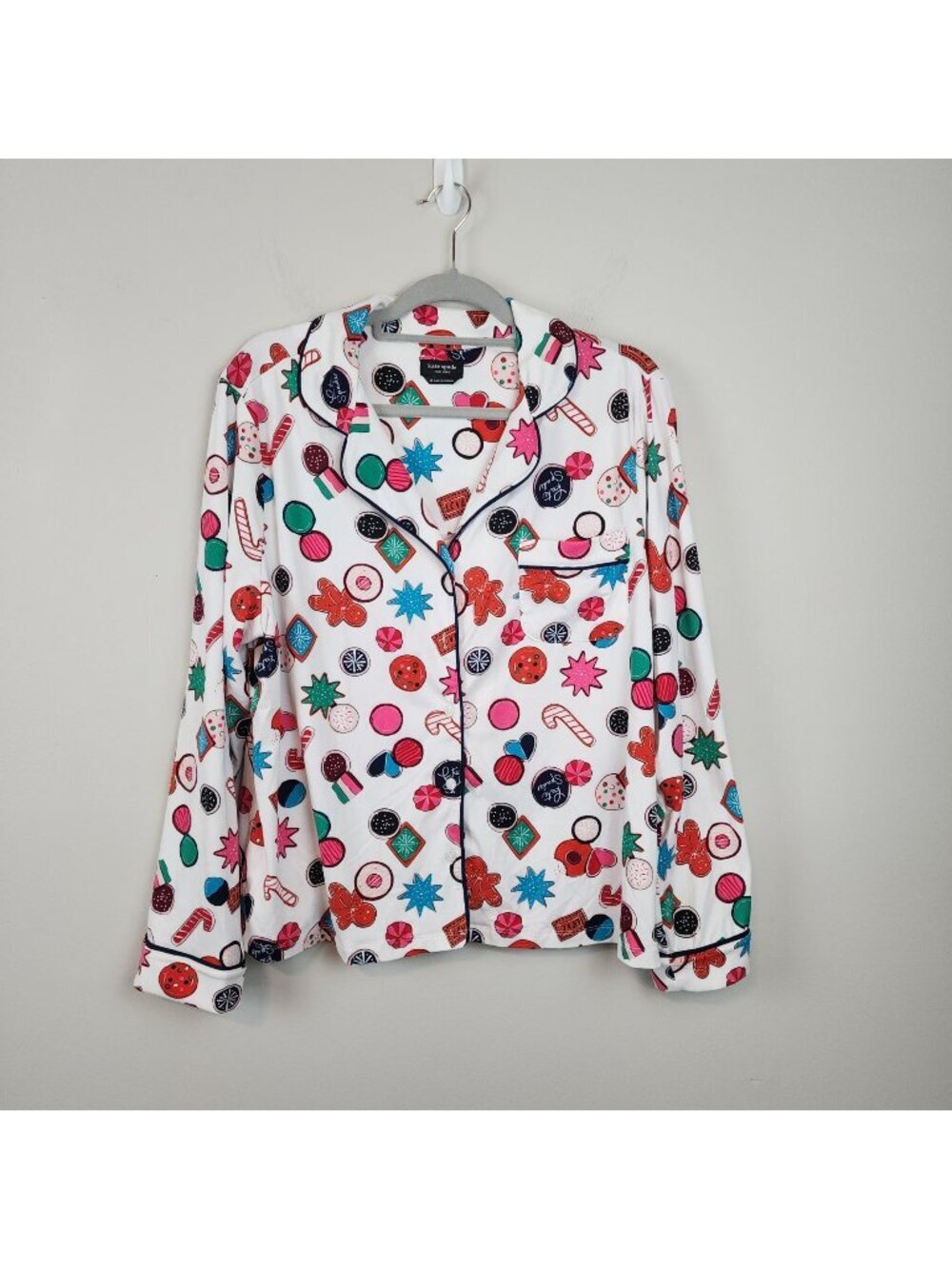 Kate Spade Christmas Cookie Pajama Top sz XL button up Gingerbread Candy Canes